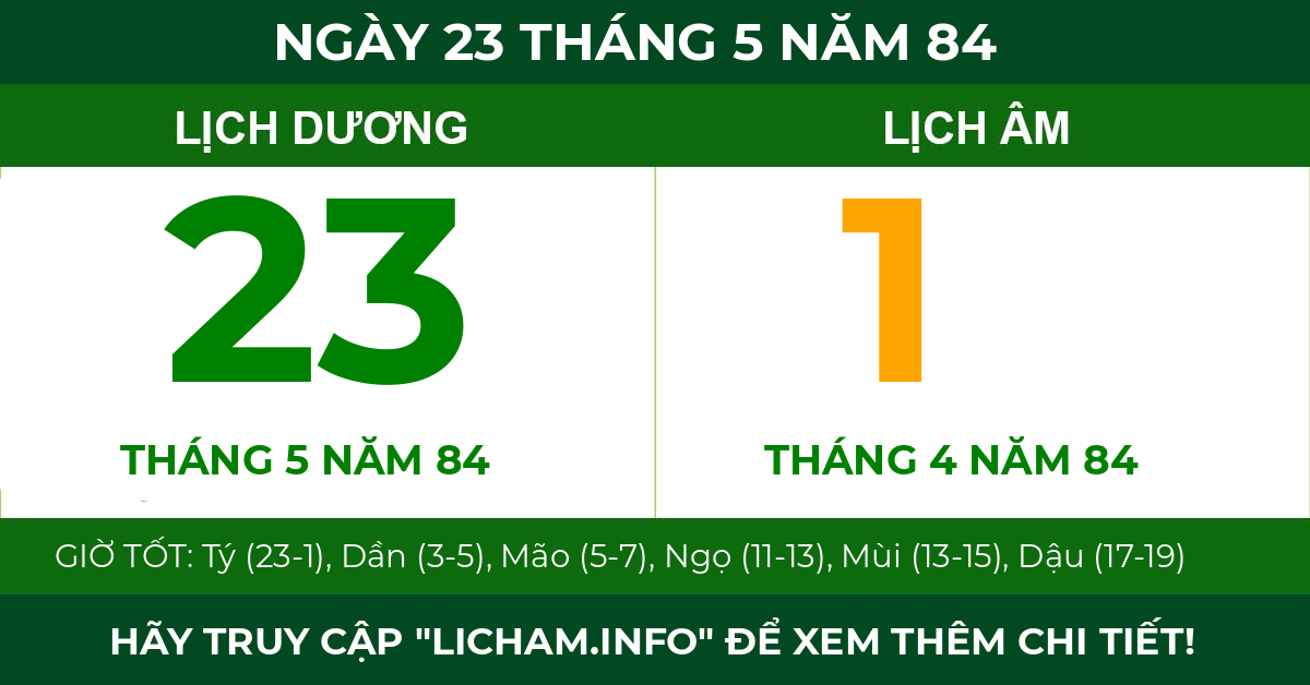 lịch âm ngày 23 tháng 5 năm 84