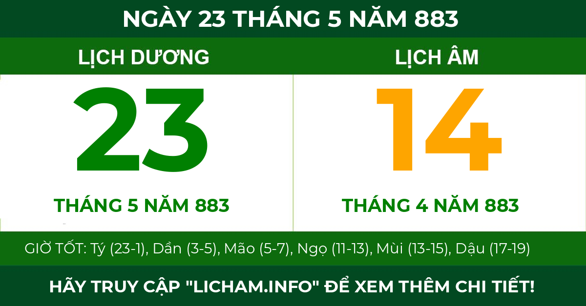 lịch âm ngày 23 tháng 5 năm 883