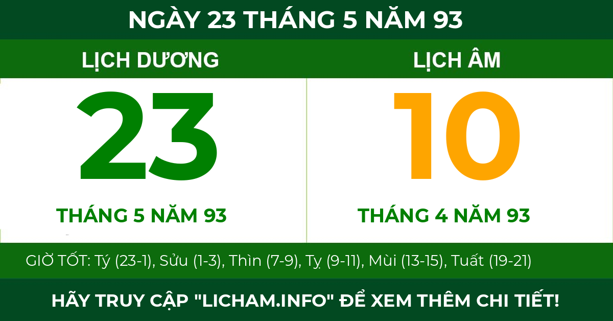 lịch âm ngày 23 tháng 5 năm 93