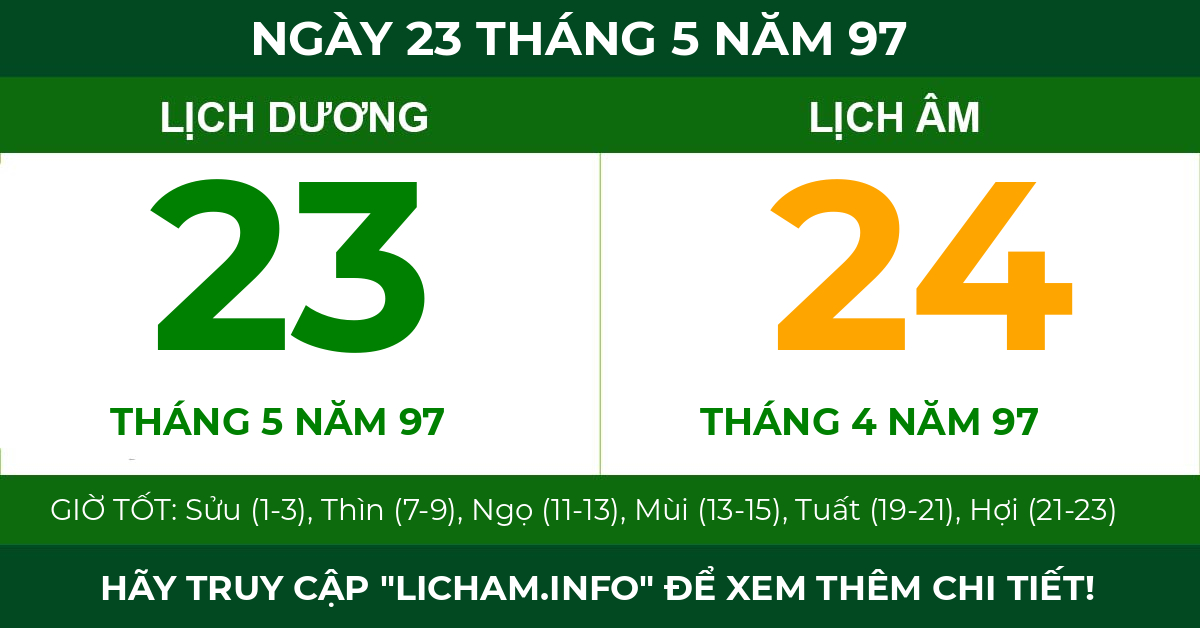 lịch âm ngày 23 tháng 5 năm 97