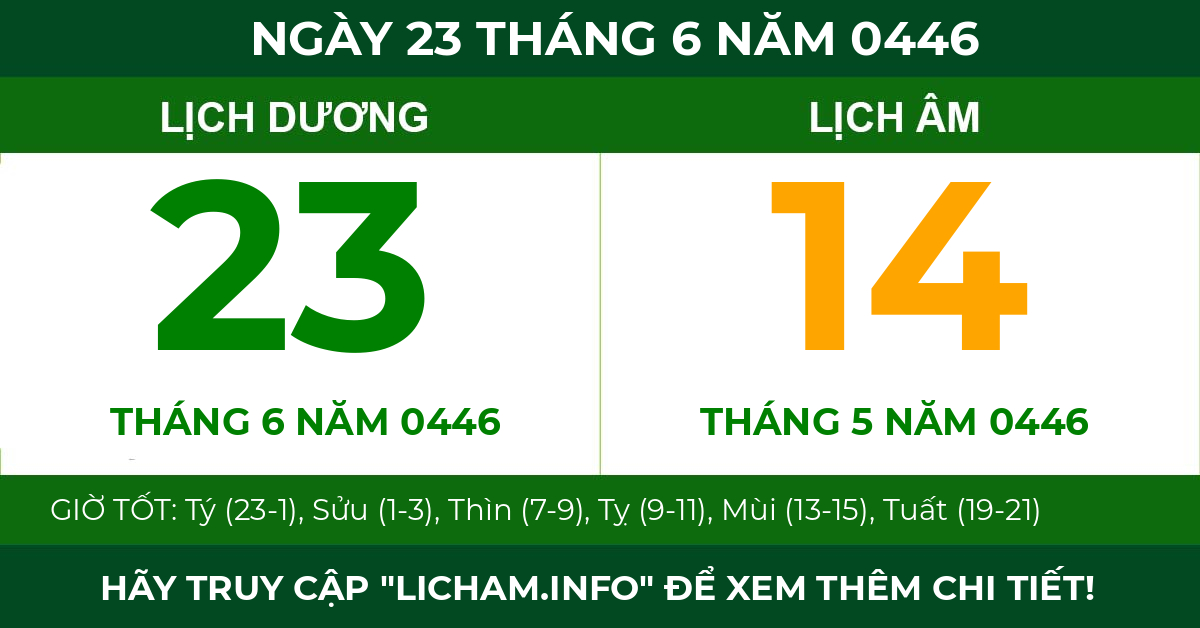 lịch âm ngày 23 tháng 6 năm 0446