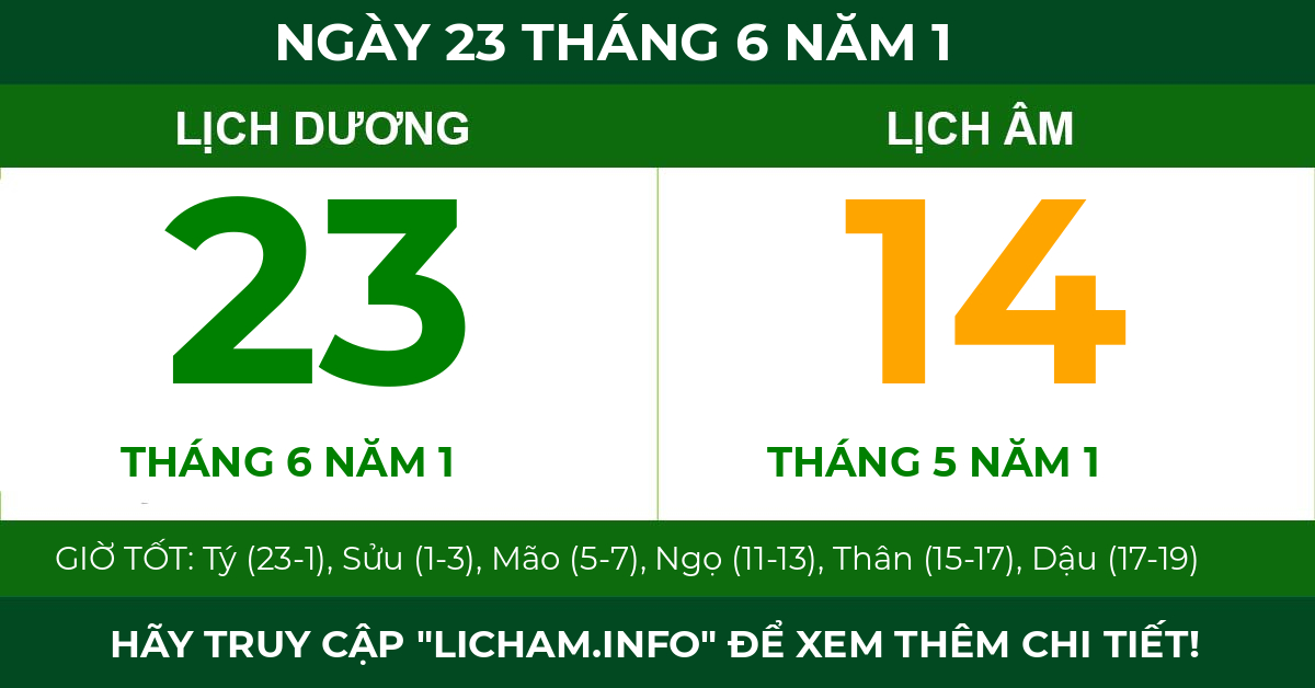 lịch âm ngày 23 tháng 6 năm 1