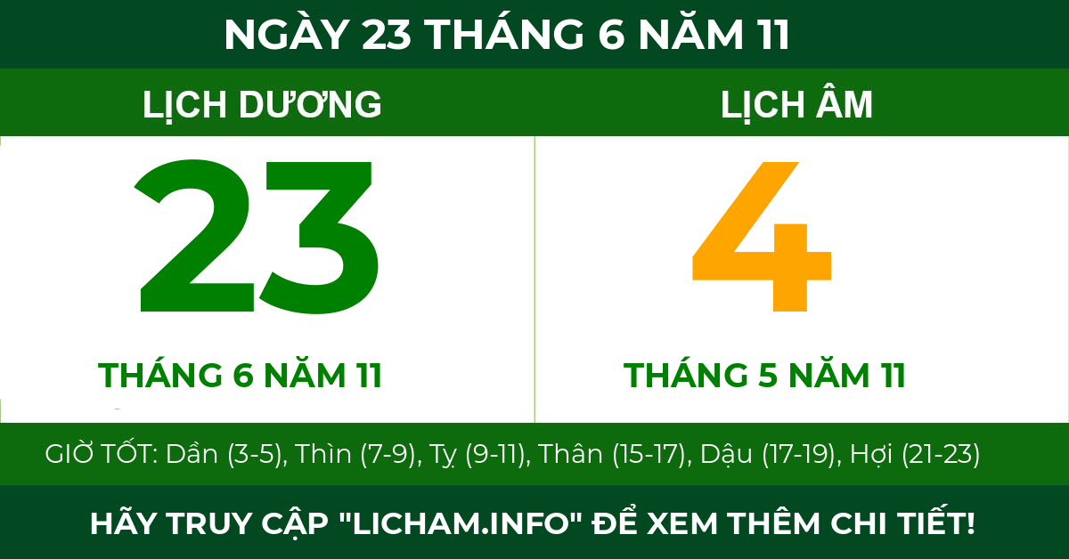 lịch âm ngày 23 tháng 6 năm 11