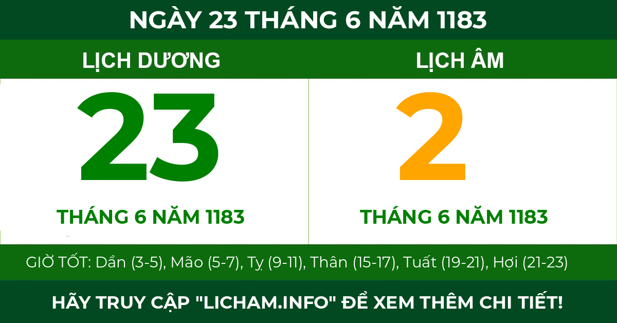 lịch âm ngày 23 tháng 6 năm 1183