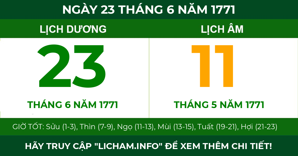 lịch âm ngày 23 tháng 6 năm 1771