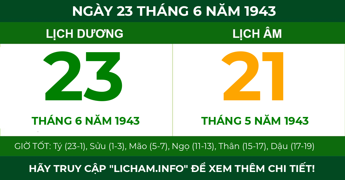 lịch âm ngày 23 tháng 6 năm 1943
