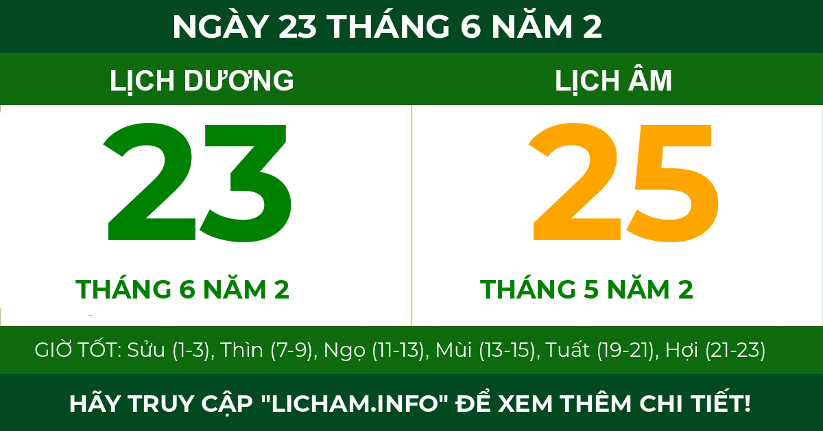 lịch âm ngày 23 tháng 6 năm 2