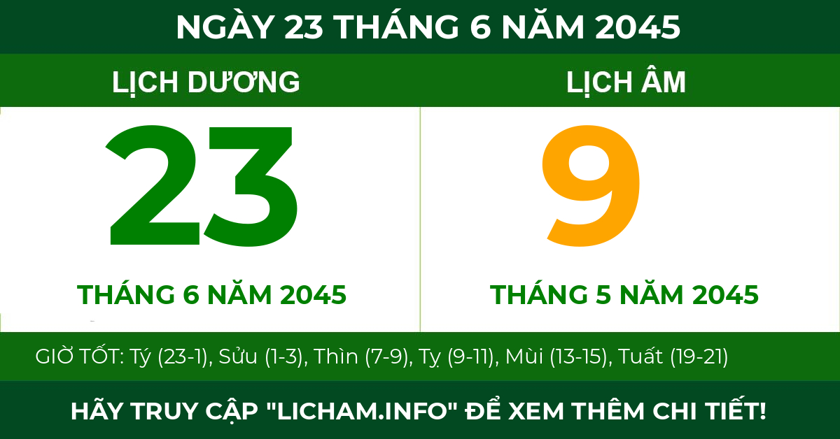 lịch âm ngày 23 tháng 6 năm 2045