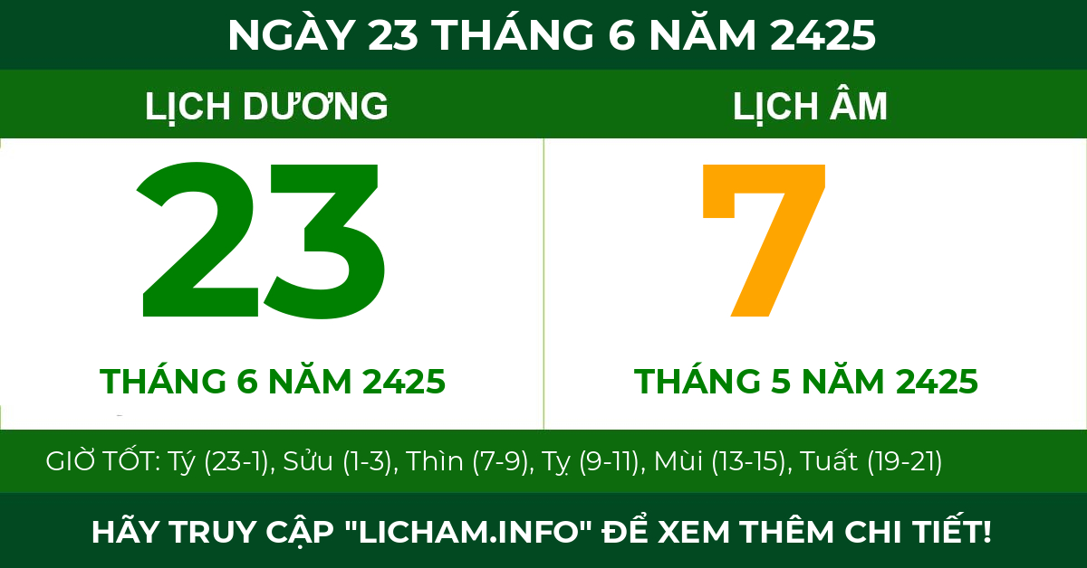 lịch âm ngày 23 tháng 6 năm 2425