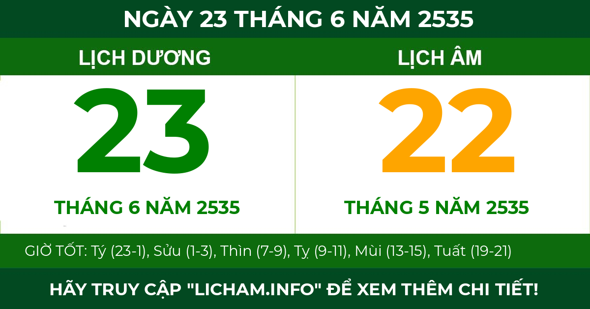 lịch âm ngày 23 tháng 6 năm 2535