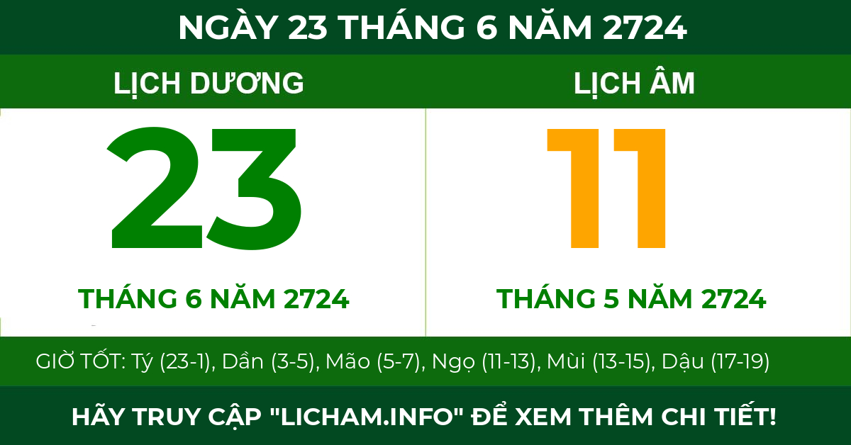 lịch âm ngày 23 tháng 6 năm 2724