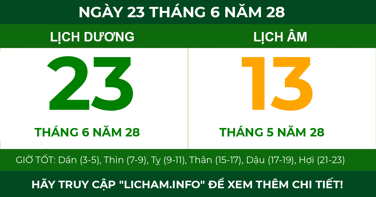 lịch âm ngày 23 tháng 6 năm 28