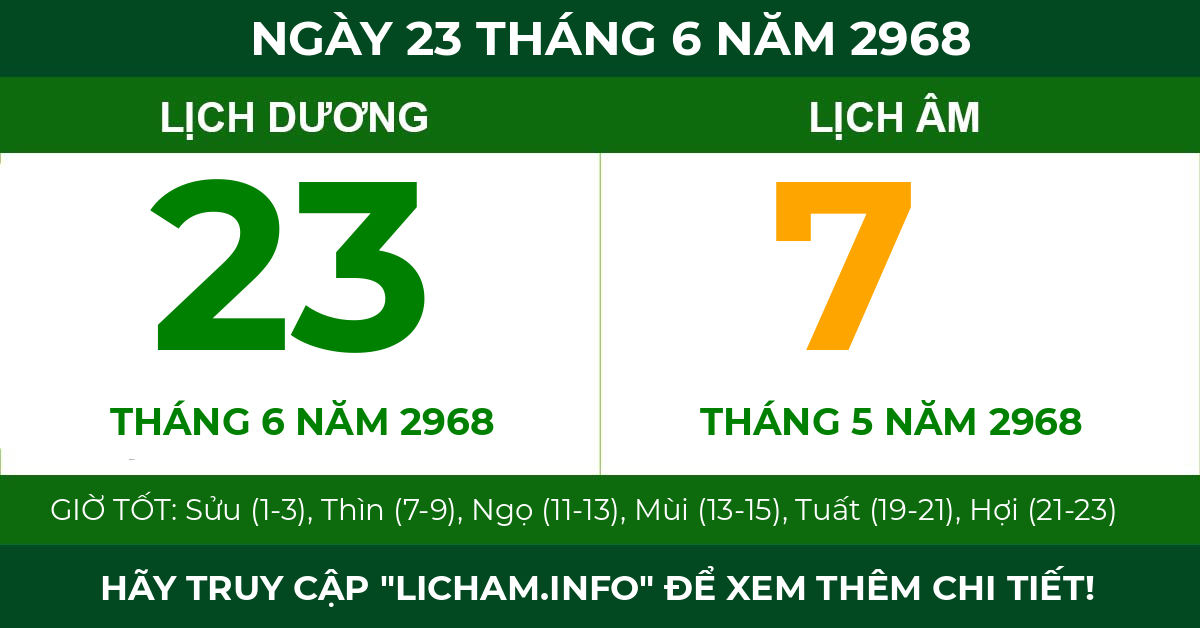 lịch âm ngày 23 tháng 6 năm 2968