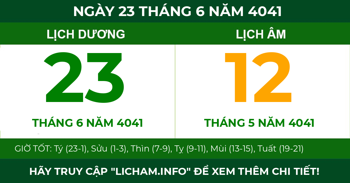 lịch âm ngày 23 tháng 6 năm 4041