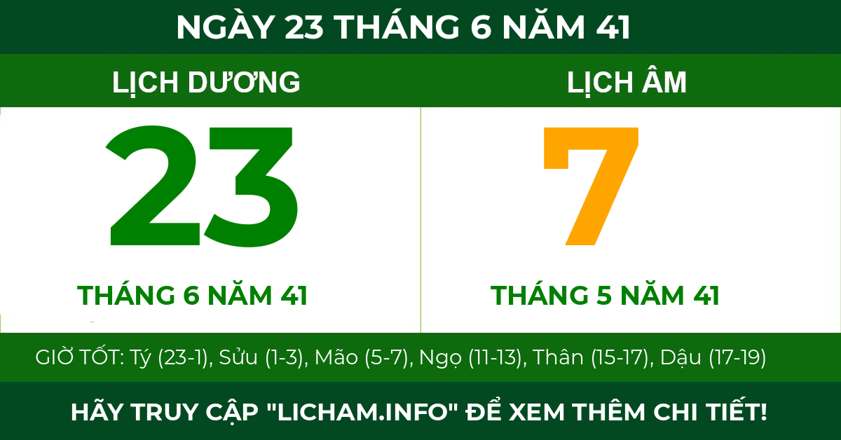 lịch âm ngày 23 tháng 6 năm 41