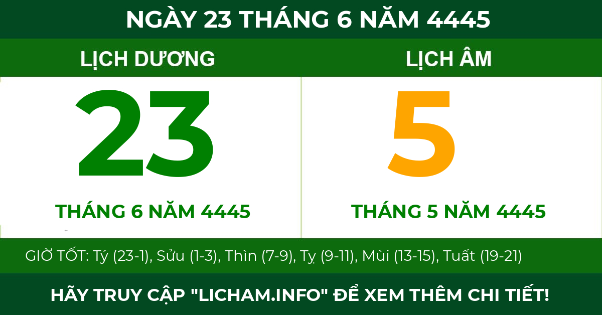 lịch âm ngày 23 tháng 6 năm 4445