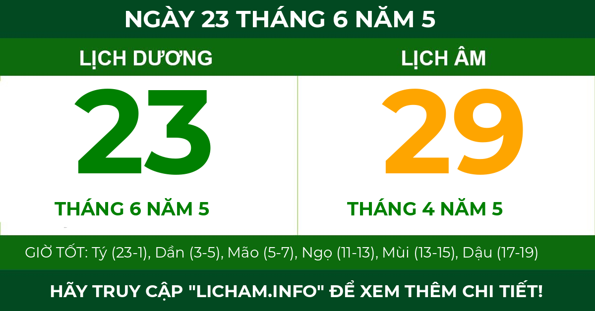 lịch âm ngày 23 tháng 6 năm 5