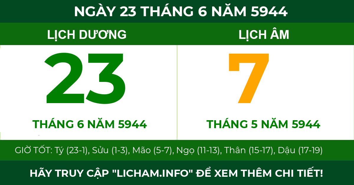 lịch âm ngày 23 tháng 6 năm 5944
