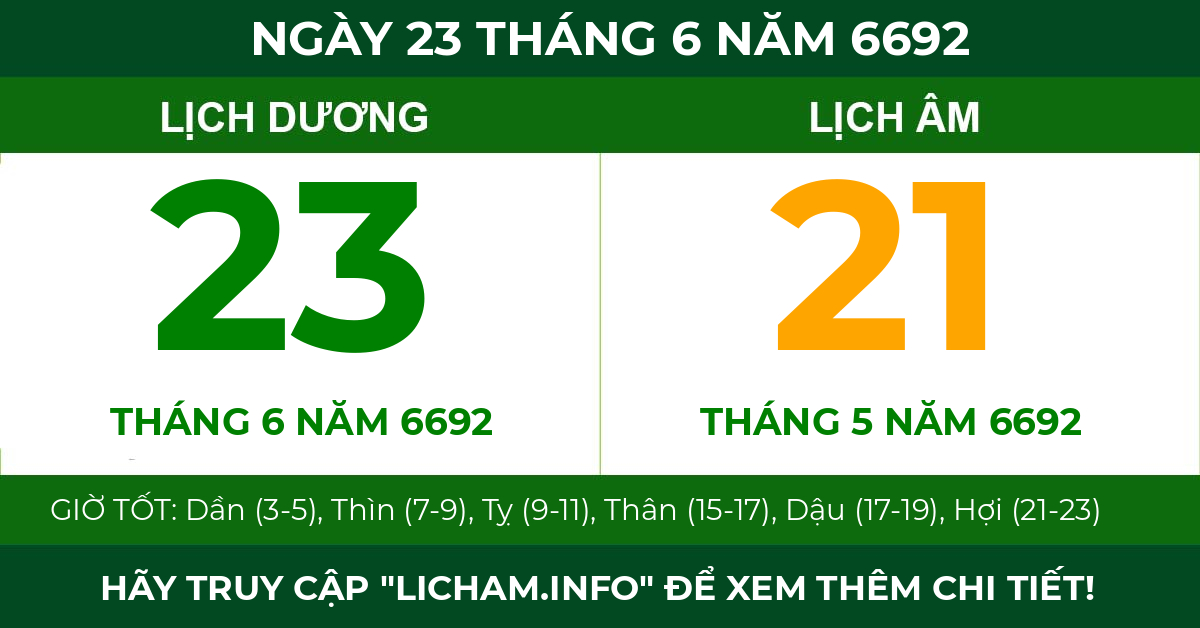 lịch âm ngày 23 tháng 6 năm 6692
