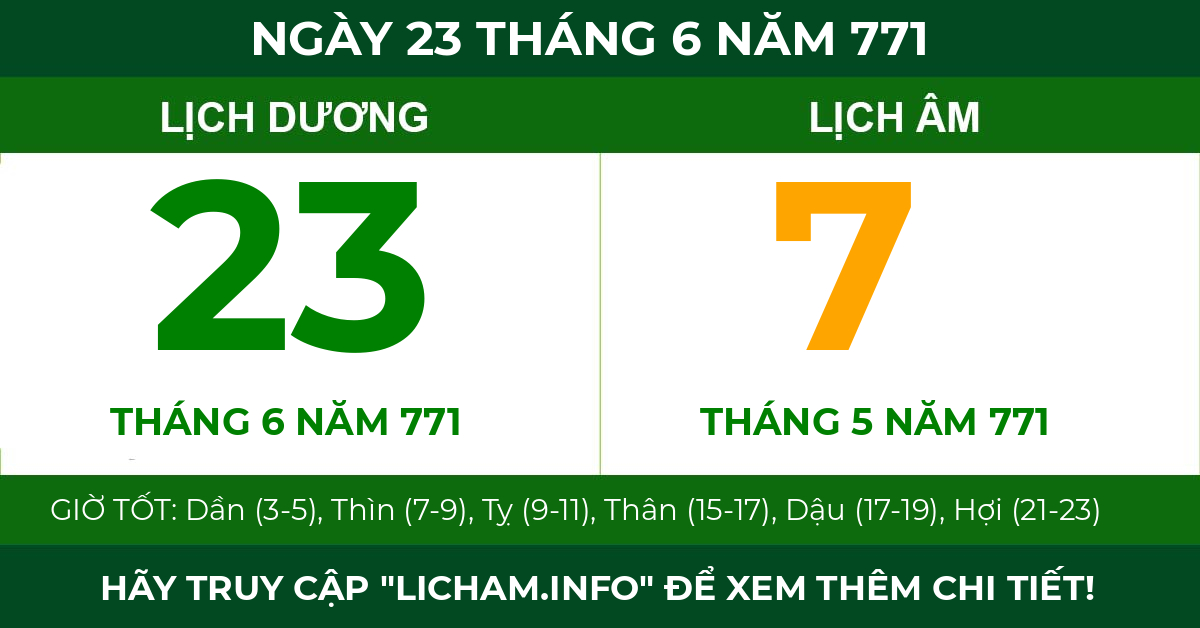 lịch âm ngày 23 tháng 6 năm 771