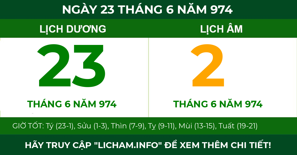 lịch âm ngày 23 tháng 6 năm 974