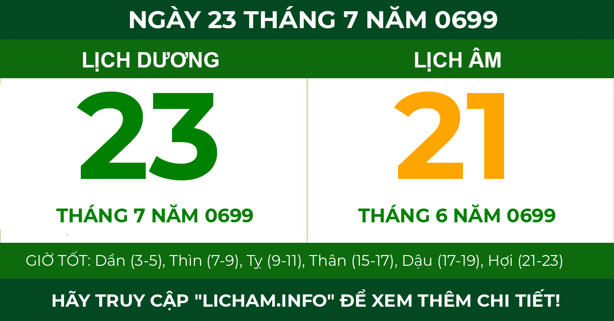 lịch âm ngày 23 tháng 7 năm 0699