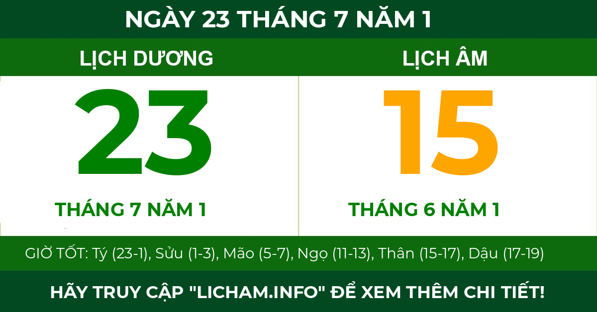 lịch âm ngày 23 tháng 7 năm 1