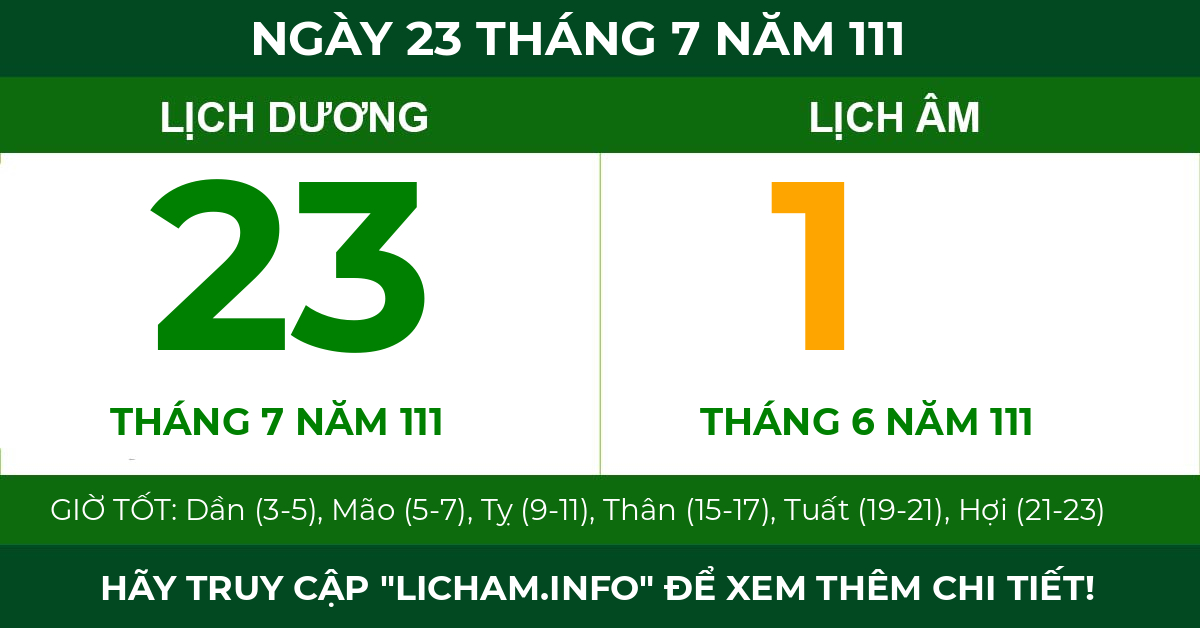lịch âm ngày 23 tháng 7 năm 111