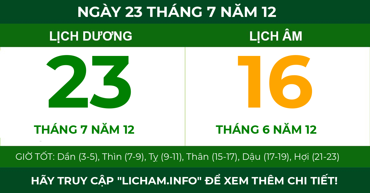 lịch âm ngày 23 tháng 7 năm 12
