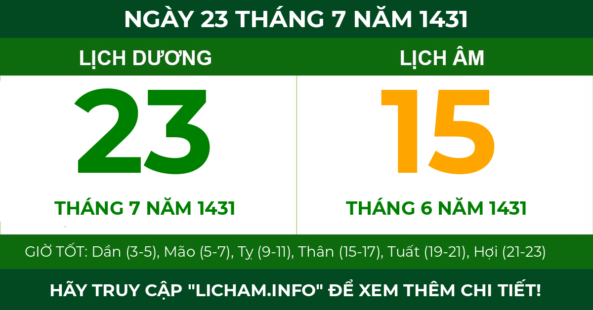 lịch âm ngày 23 tháng 7 năm 1431