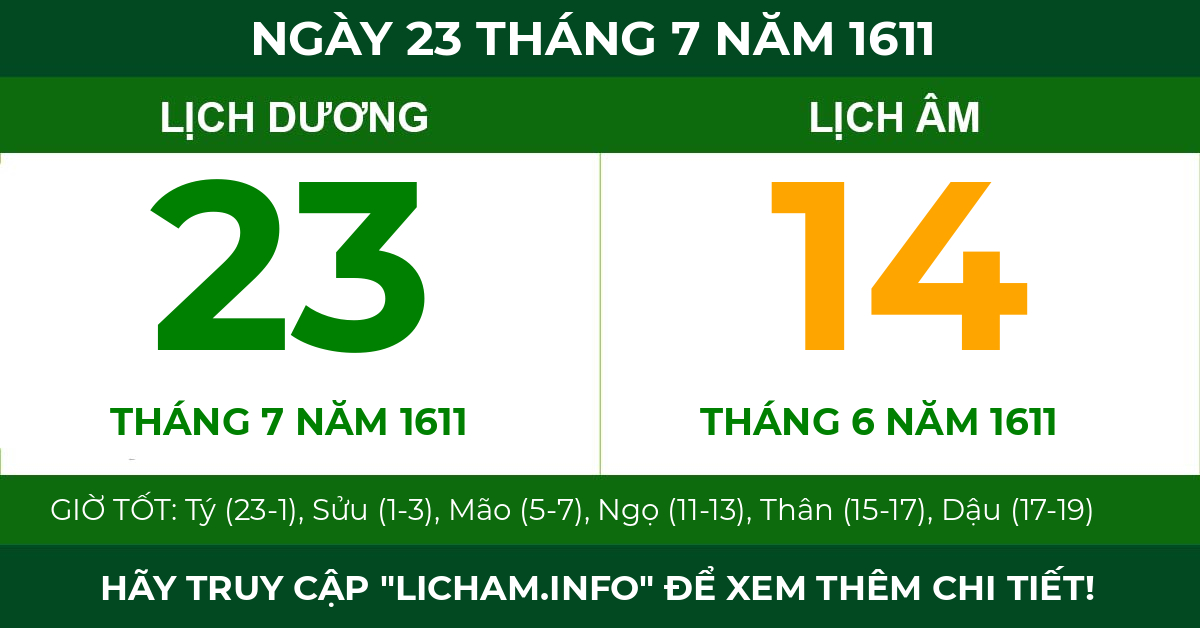 lịch âm ngày 23 tháng 7 năm 1611