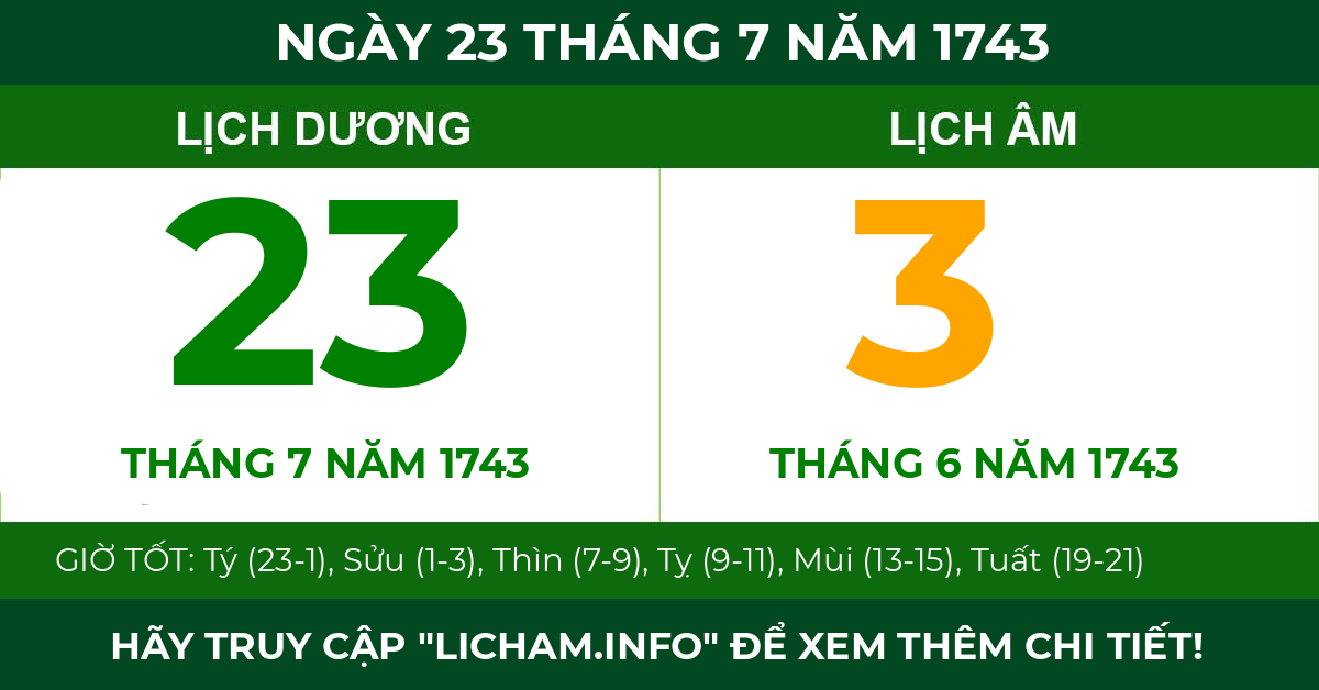 lịch âm ngày 23 tháng 7 năm 1743