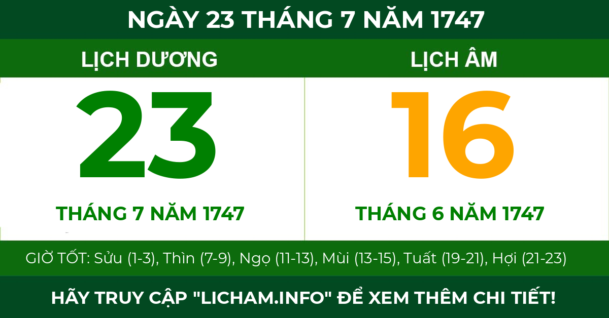 lịch âm ngày 23 tháng 7 năm 1747