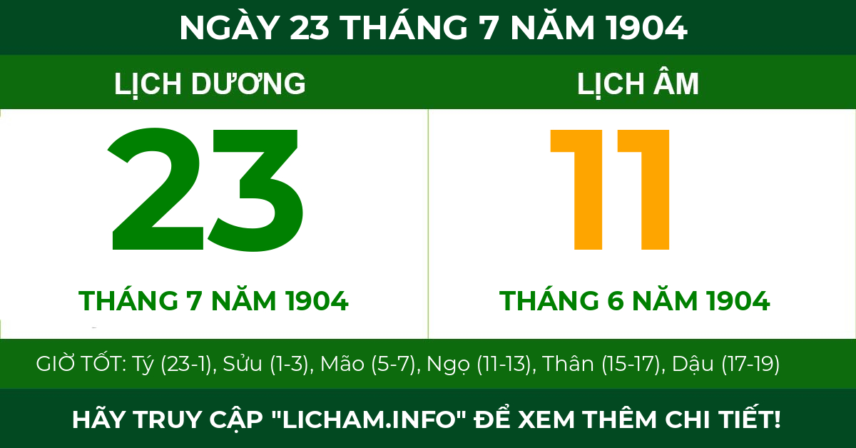 lịch âm ngày 23 tháng 7 năm 1904