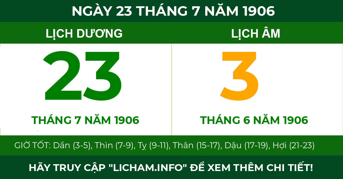 lịch âm ngày 23 tháng 7 năm 1906
