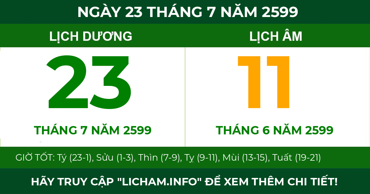 lịch âm ngày 23 tháng 7 năm 2599