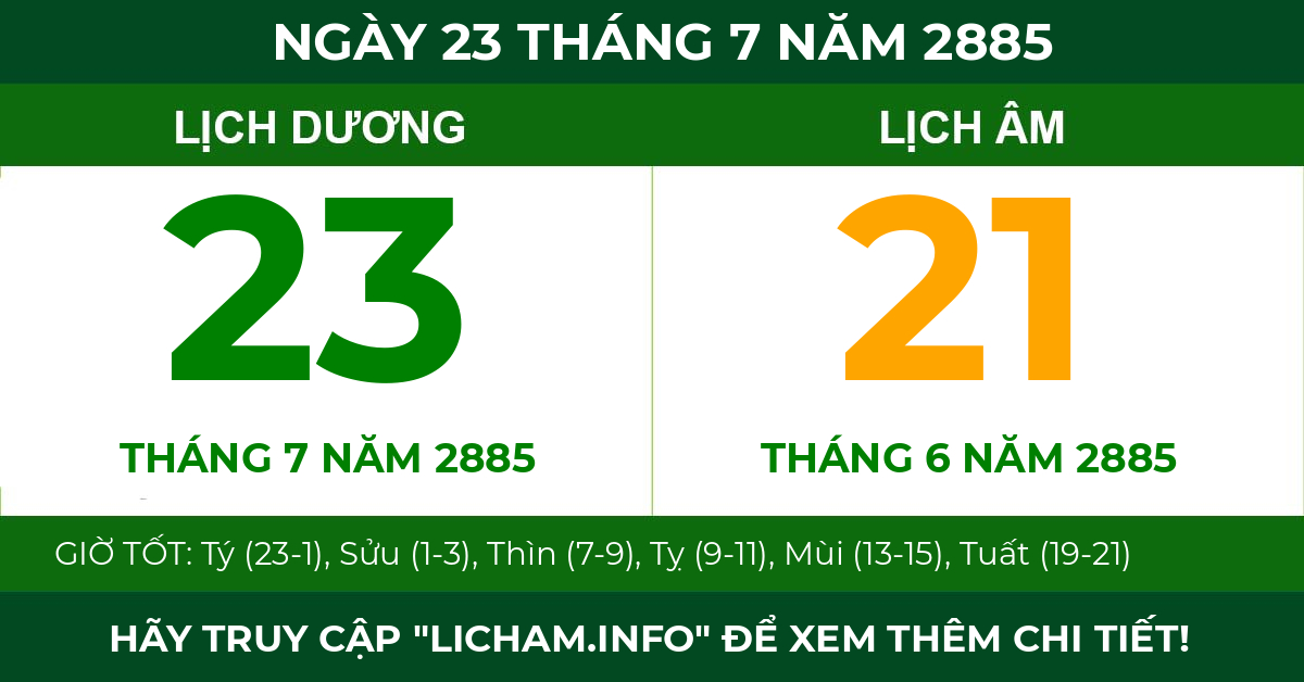 lịch âm ngày 23 tháng 7 năm 2885