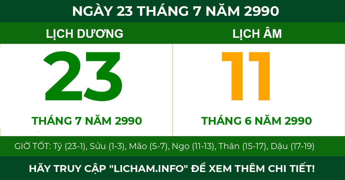 lịch âm ngày 23 tháng 7 năm 2990