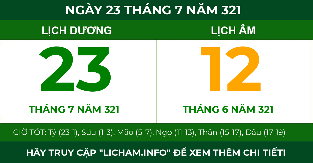 lịch âm ngày 23 tháng 7 năm 321