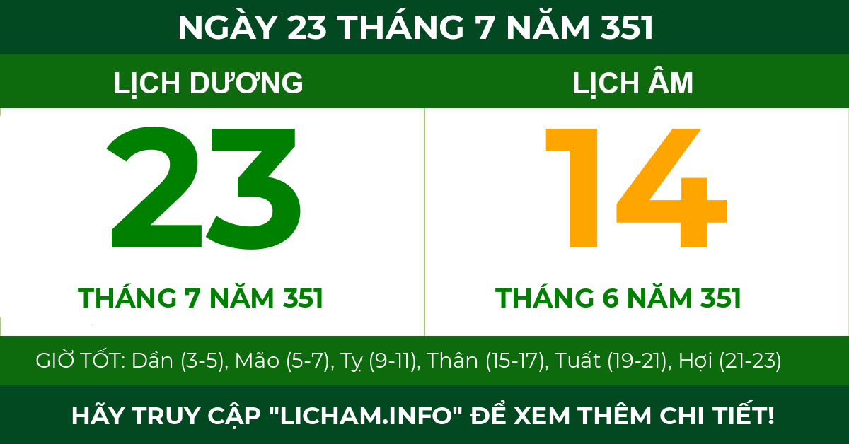 lịch âm ngày 23 tháng 7 năm 351