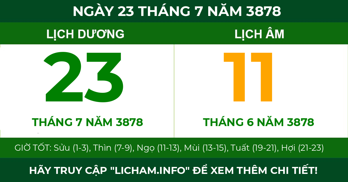 lịch âm ngày 23 tháng 7 năm 3878