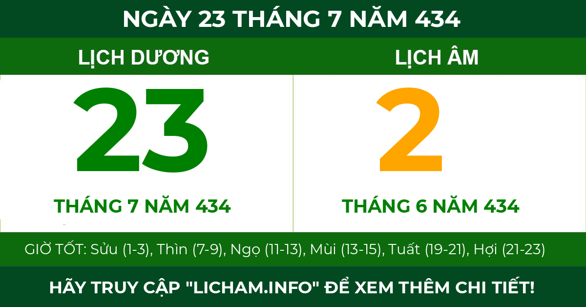 lịch âm ngày 23 tháng 7 năm 434