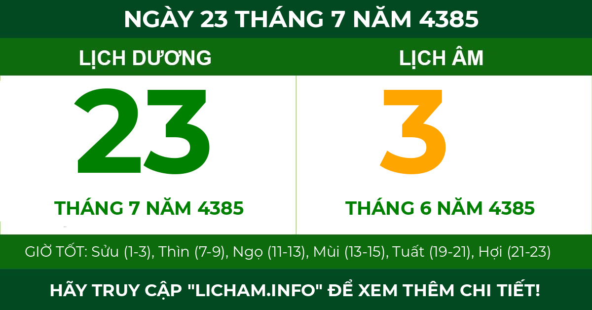 lịch âm ngày 23 tháng 7 năm 4385