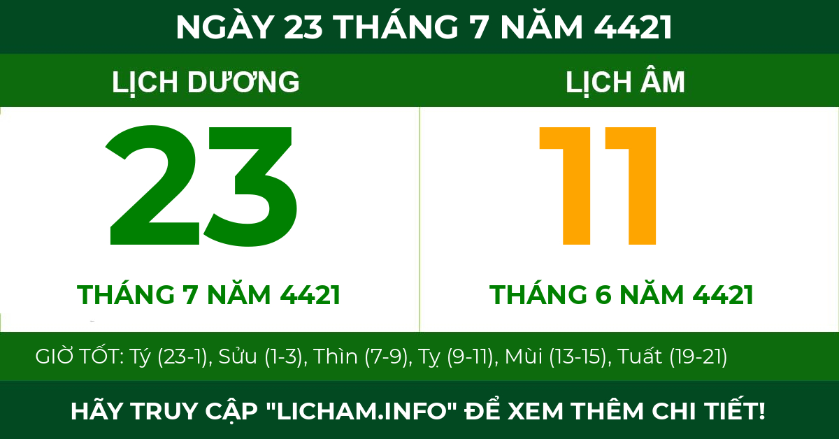 lịch âm ngày 23 tháng 7 năm 4421
