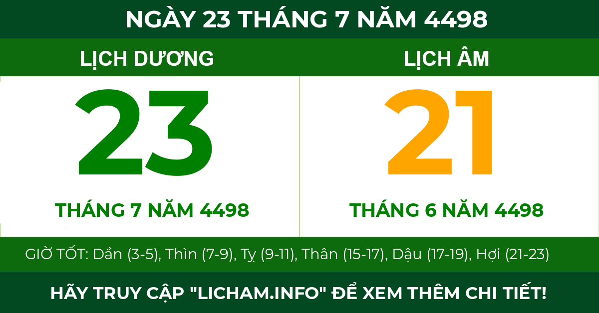 lịch âm ngày 23 tháng 7 năm 4498