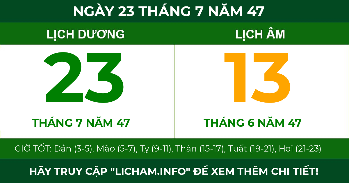 lịch âm ngày 23 tháng 7 năm 47