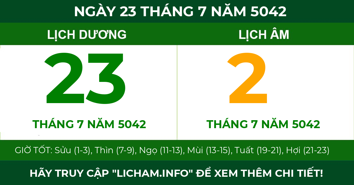 lịch âm ngày 23 tháng 7 năm 5042