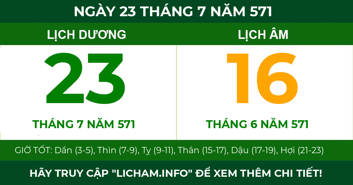 lịch âm ngày 23 tháng 7 năm 571