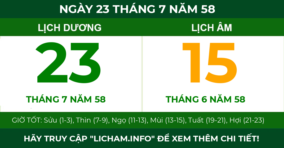lịch âm ngày 23 tháng 7 năm 58