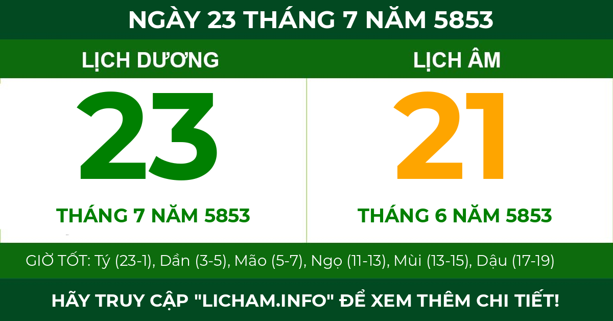 lịch âm ngày 23 tháng 7 năm 5853